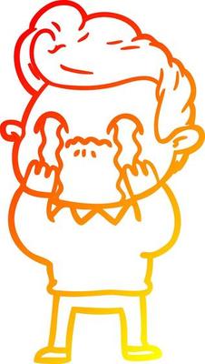 warm gradient line drawing cartoon man crying