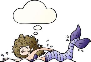 cartoon mermaid and thought bubble in smooth gradient style vector