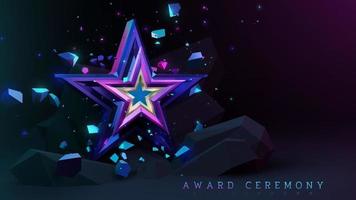 Awards ceremony background with rainbow star elements and stone decoration and glitter light effect.