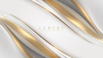 White luxury background with golden curve line element and glitter light effect decoration. vector