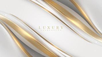 White luxury background with golden curve line element and glitter light effect decoration. vector