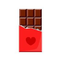 Cartoon chocolate bar in a wrapper. Vector icon highlighted on a white background.