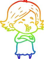 rainbow gradient line drawing cartoon girl pulling face vector