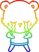 rainbow gradient line drawing crying cartoon bear vector