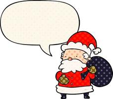 cartoon santa claus and speech bubble in comic book style vector