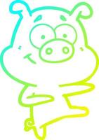 línea de gradiente frío dibujo cerdo de dibujos animados señalando vector