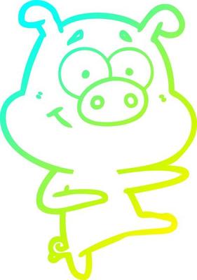 cold gradient line drawing cartoon pig pointing