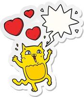 cartoon cat crazy in love and speech bubble sticker vector