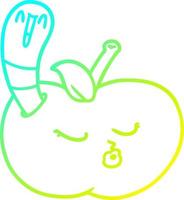 cold gradient line drawing cartoon worm in apple vector