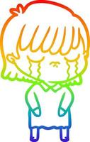 rainbow gradient line drawing cartoon woman crying vector