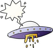 cartoon flying UFO and speech bubble in smooth gradient style vector