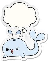 cartoon whale and thought bubble as a printed sticker vector