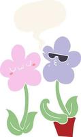 cute cartoon flower and speech bubble in retro style vector