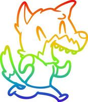 rainbow gradient line drawing laughing fox running away vector