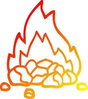 warm gradient line drawing cartoon burning coals vector