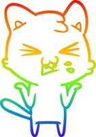 rainbow gradient line drawing cartoon cat hissing vector