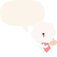 cute cartoon cloud head creature and speech bubble in retro style vector