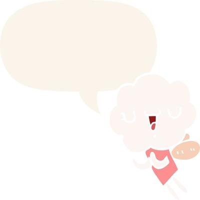 cute cartoon cloud head creature and speech bubble in retro style