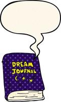 cartoon dream journal and speech bubble in comic book style vector