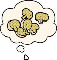 cartoon chopped mushrooms and thought bubble in comic book style vector