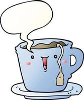 cute cartoon cup and saucer and speech bubble in smooth gradient style