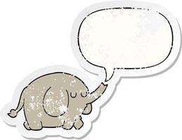 cartoon elephant and speech bubble distressed sticker vector