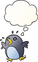 cartoon frightened penguin and thought bubble in smooth gradient style vector