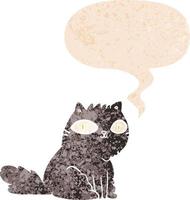 cartoon cat and speech bubble in retro textured style vector