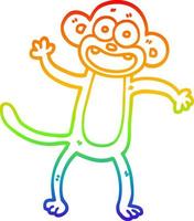 rainbow gradient line drawing cartoon waving monkey vector