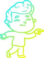 cold gradient line drawing happy cartoon man pointing vector