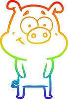 rainbow gradient line drawing happy cartoon pig vector