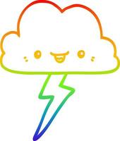 dibujo de línea de gradiente de arco iris nube de tormenta de dibujos animados vector