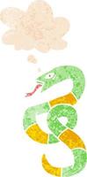 cartoon snake and thought bubble in retro textured style vector