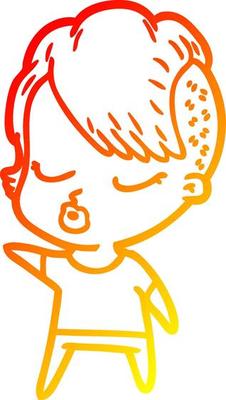 warm gradient line drawing cartoon pretty hipster girl