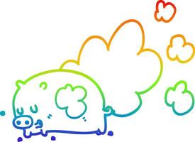 rainbow gradient line drawing cartoon smelly pig vector