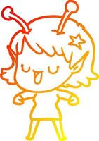 warm gradient line drawing happy alien girl cartoon vector