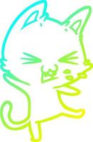 gato de dibujos animados de dibujo de línea de gradiente frío lanzando una rabieta vector