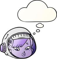 caricatura, astronauta, cara, y, pensamiento, burbuja, en, suave, gradiente, estilo vector
