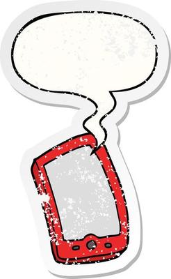 cartoon mobile phone and speech bubble distressed sticker