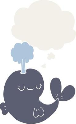 cute cartoon whale and thought bubble in retro style