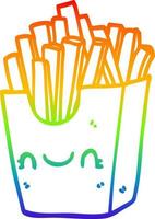 rainbow gradient line drawing cartoon fries in box vector