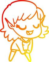 warm gradient line drawing happy cartoon elf girl vector