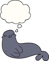 cute cartoon seal and thought bubble vector