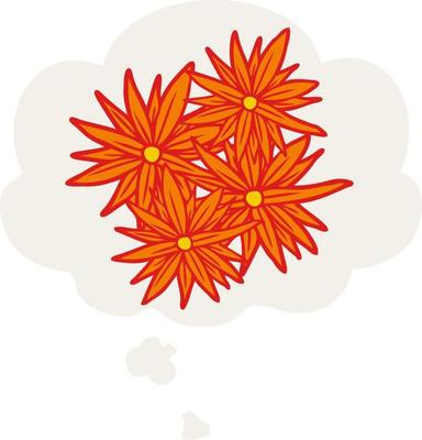 cartoon bright flowers and thought bubble in retro style