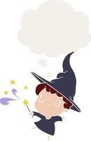 cartoon witch and thought bubble in retro style vector