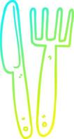 cold gradient line drawing cartoon knife and fork vector