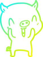 cold gradient line drawing happy cartoon pig vector