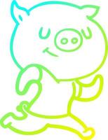 cold gradient line drawing happy cartoon pig running vector