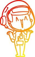 warm gradient line drawing happy cartoon astronaut shrugging shoulders vector