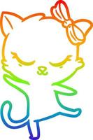 rainbow gradient line drawing cute cartoon cat with bow vector